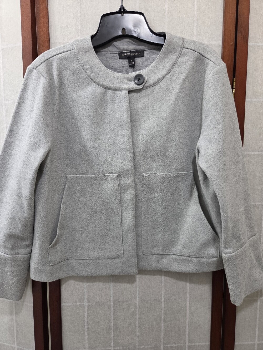 Banana Republic Heather Grey Collarless Wool-Look Jacket Minimalist Classi Sz S